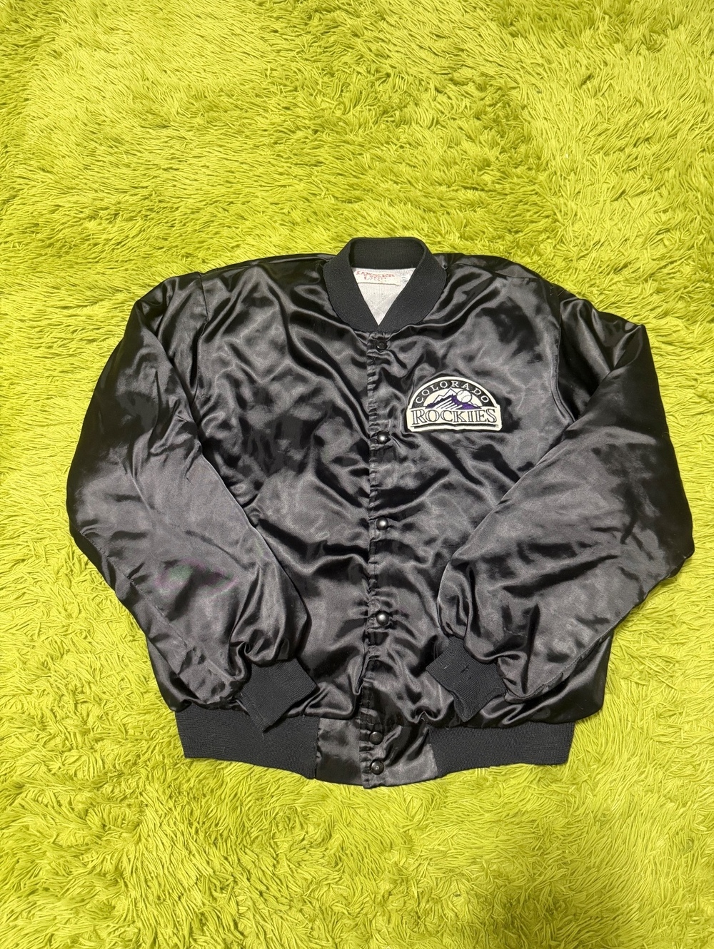 vintage 90s MLB Colorado Rockies Satin Jacket Size XL Black